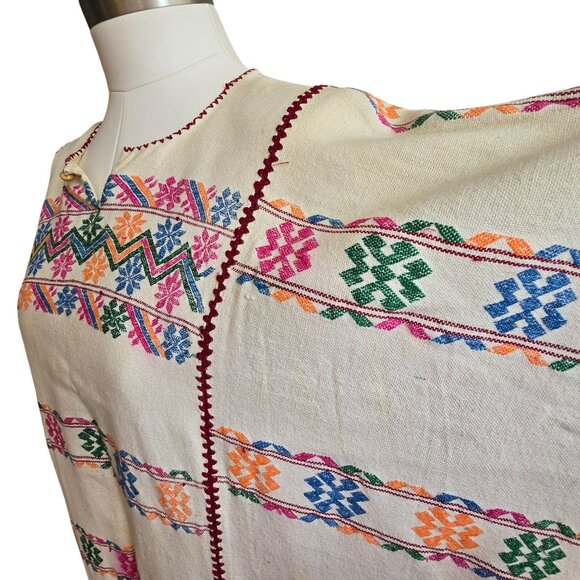Handmade Guatemalan Huipil Multi-Color Embroidered Cotton Poncho Dress CM2052 - Picture 8 of 15